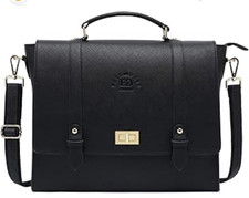 Black Faux Leather Laptop Briefcase w/ Shoulder Strap, Fits 15.6 in Laptop