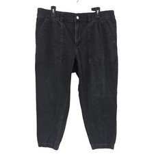 GAP Denim Pants XL Washed Black Utility Jogger Elastic Waist Cuffs Cotton Baggy