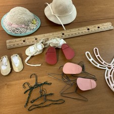 Vintage Doll Accessories Lot Hats Shoes Hange...