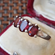 Womens Sterling 925 Silver Trilogy Ring Blush Garnet Jewellery UK Size S US 9 