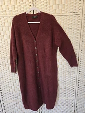 Womens Able Long Maroon & Black Button Cardigan Sweater Size 2X Soft & Stretchy