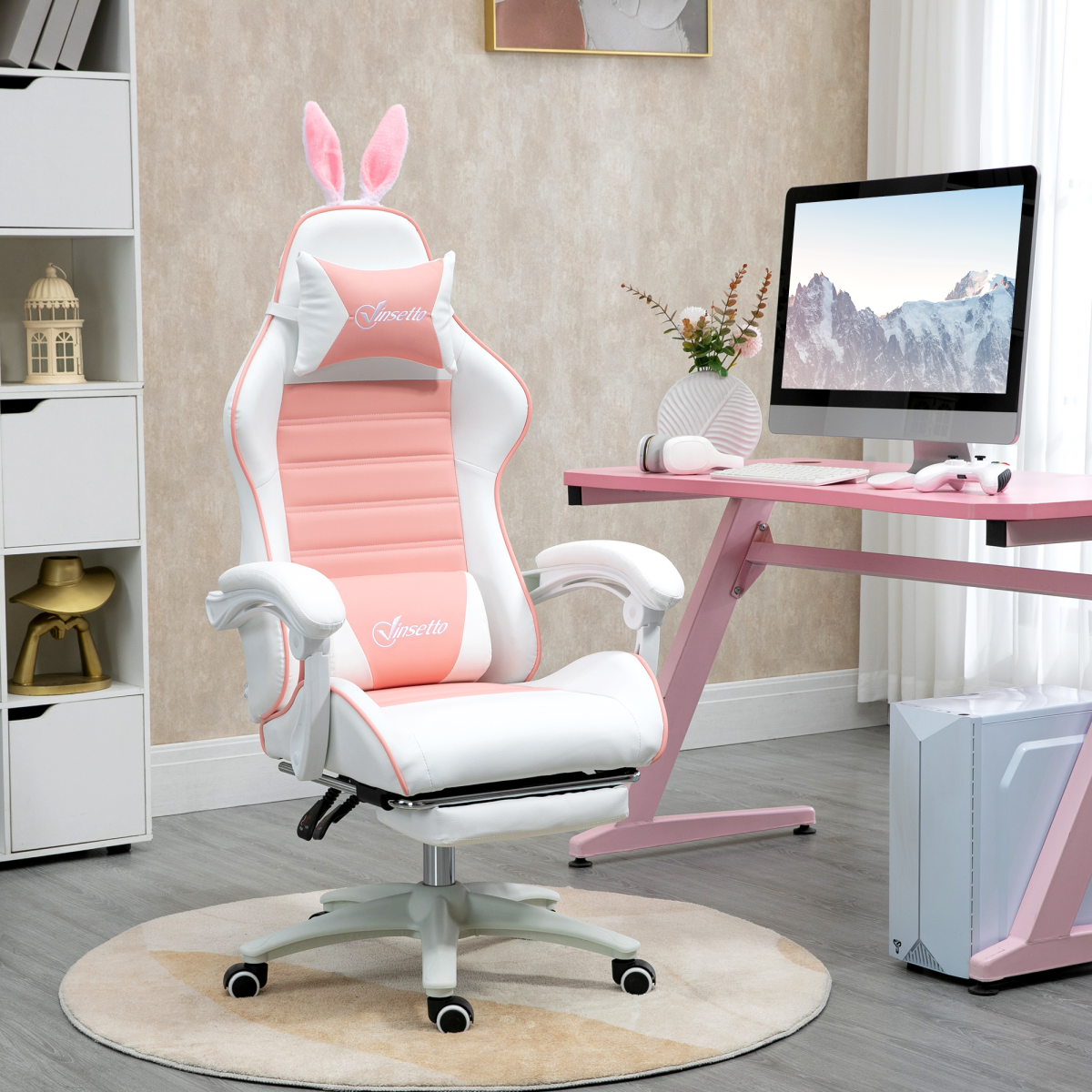 Vinsetto Gaming Chair Racing Style w/ Footrest Bunny Ears Adjustable Height