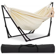 8 Ft. Portable Hammock Swing Chair with Stand in Beige