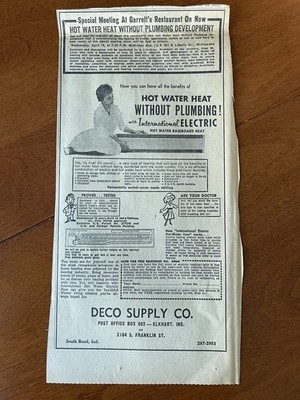 Deco Supply 1965 Newspaper Ad Clipping Elkhart IN International Baseboard Heat