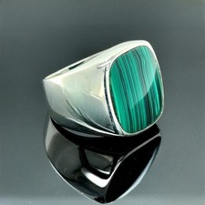 925 Silver Classic Square Malachite Gemstone Ring