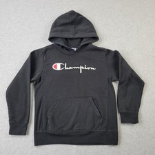 Champion Hoodie Kids Boys Medium Black Logo Embroidery Pullover Pockets