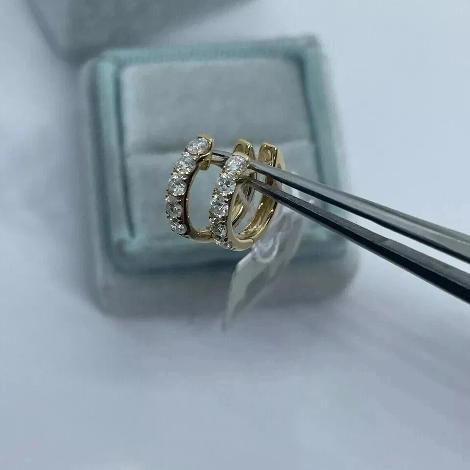 2.0 Ct Round Cut Simulated Diamond Women's Hoop Earrings 14k Yellow Gold Plated - Image 2 of 4