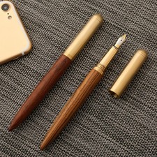Retro Wood Bronze Fountain Pen 0.5mm Luxury Wooden Business Calligraphy Pen Gift