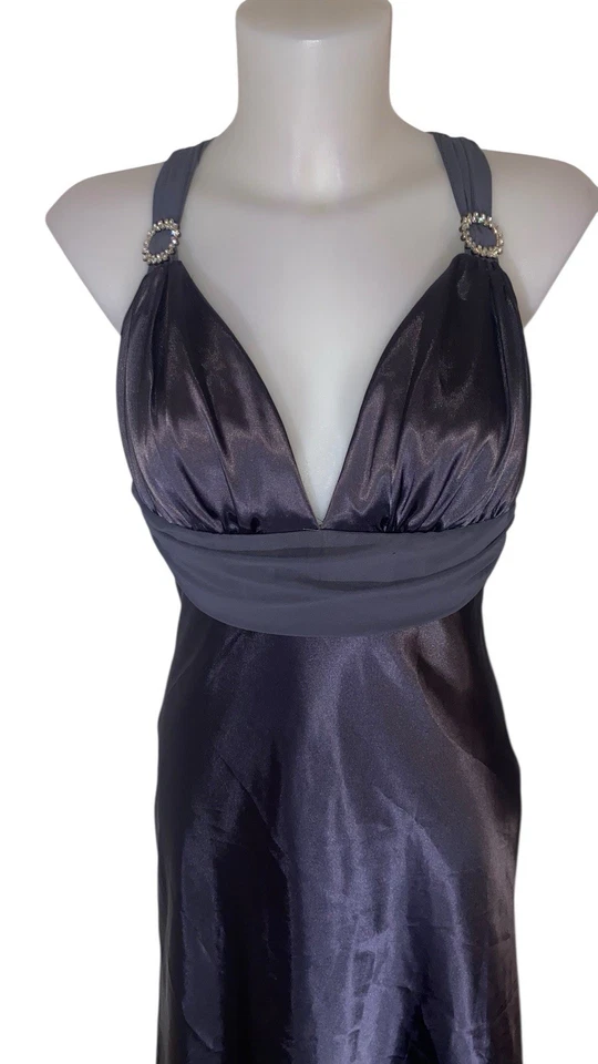 Vtg 90s Betsy & Adam Sz S Womens Gray Satin Open Back Whimsigoth Vampy Dress - Image 2 of 4