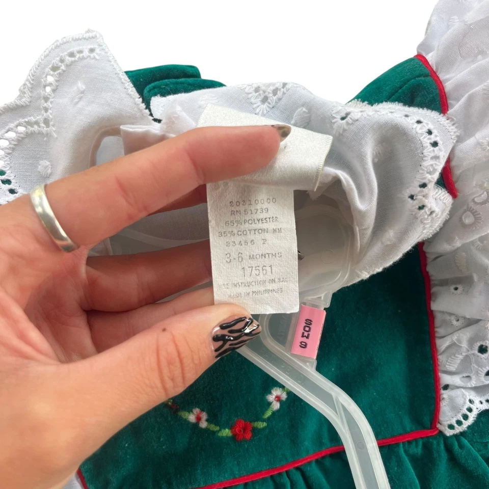 Conjunto Jersey Vintage Baby Togs Infantil 3-6 Meses Terciopelo Verde Navidad Vacaciones Foto 4 de 4