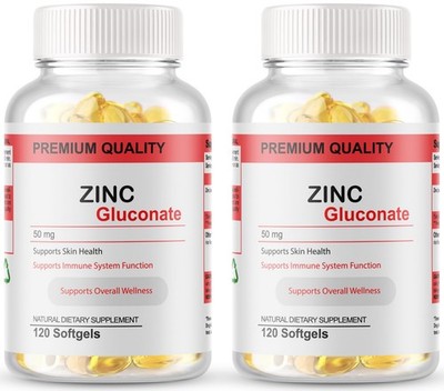 Zinc Gluconate 240 Vegetarian Softgels (50mg) Gluten Free and Non-GMO USA MADE