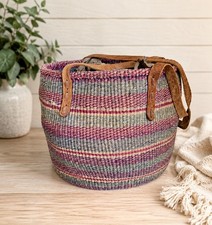 Handwoven Sisal Basket Tote Bag Red Purple St...