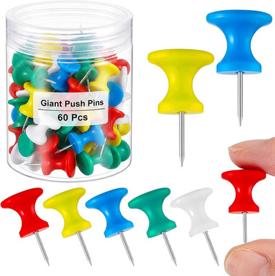 60 Pcs Giant Push Pins Jumbo Tacks 1 Inch Plastic Head for Cork Board Map