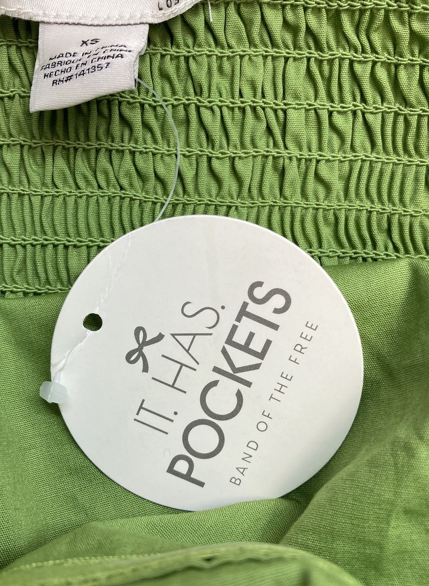 Band of the Free Women's Green Strapless Smocked Cotton Dress Pockets Sz XS  NWT | eBay