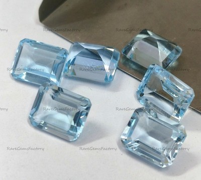 Natural Blue Topaz Octagon Faceted Cut Gemstone 5x7mm 10x12mm Loose Stones