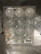 NEW Christmas 24 Piece Shatterproof Clear Filled Silver Glitter Pearls Ornaments