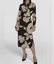 NWT Donna Karan New York Black Floral Belted Midi Women’s Dress Size 14
