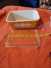 Vintage Pyrex 1.5 pint Refrigerator Glass Dish 502 & Lid  ~ Butterfly Gold
