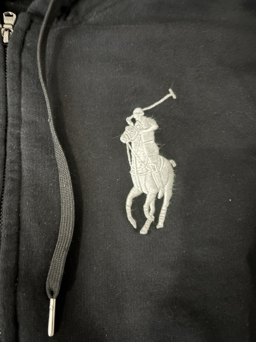 Polo RalphLauren Black Custom Fit FullZip Hoodie Embroidered Logo, SIZE L FITS M View 3