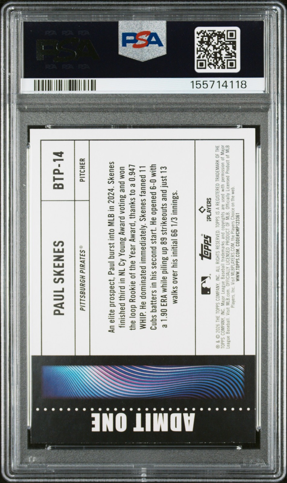 2026 TOPPS BIG TICKET PLAYER #14 PAUL SKENES PSA 8 view 2
