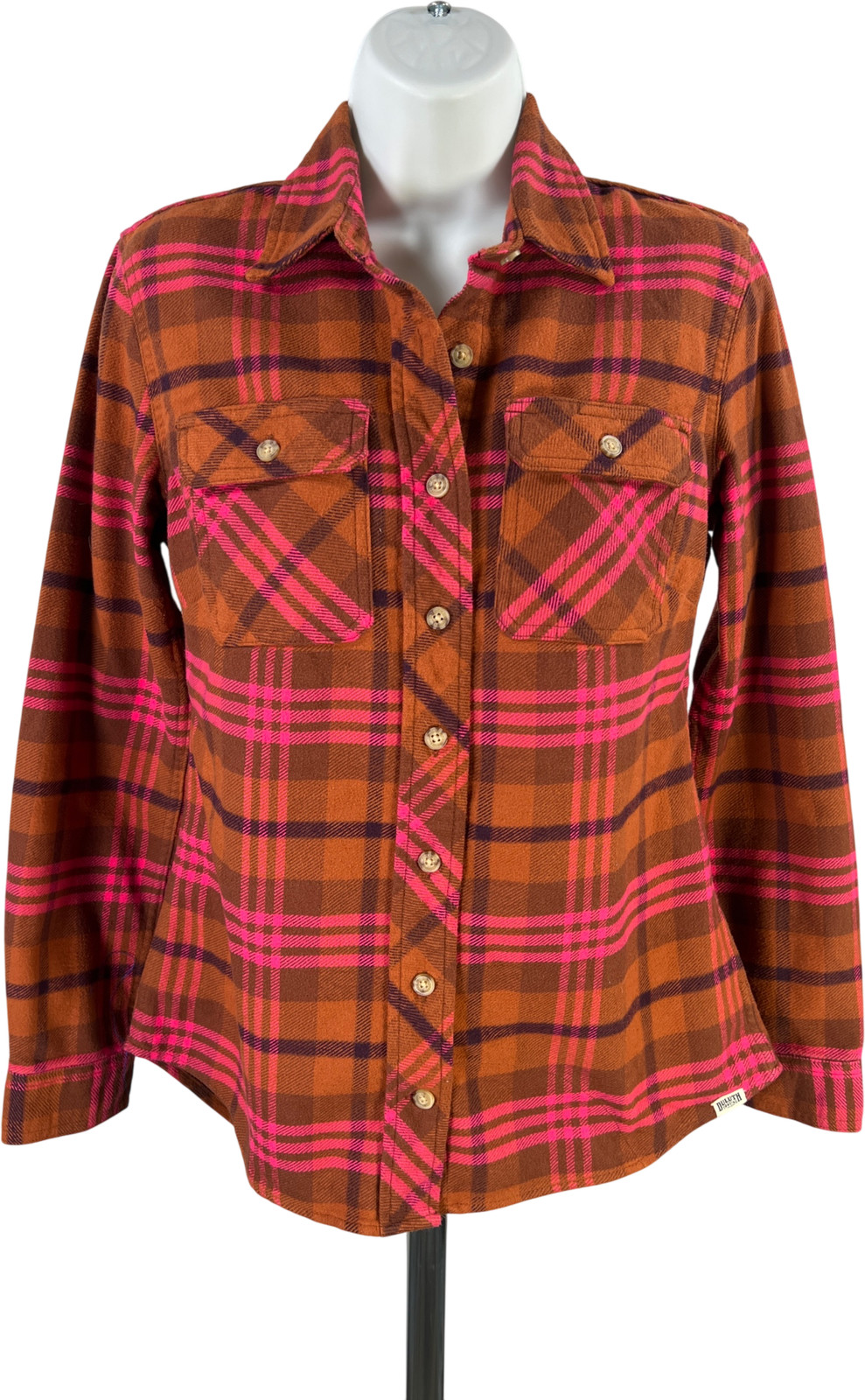 Duluth Trading Women&rsquo;s Brown/Pink Plaid Button Up Folklore Flannel Shirt - XS