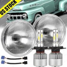 For Ford F1 1948-1952 Pair 7 Inch Round Glass Led Headlight H4 High Low Beam