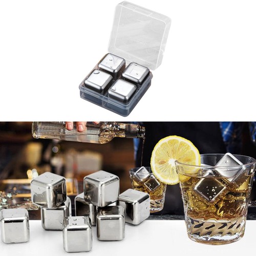 4 Pcs Stainless Steel Ice Cubes Chilling Spheres Metal Rocks Square - Picture 2 of 11