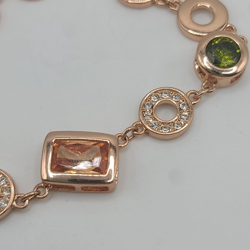 Brazalete moderno tono oro rosa piedras preciosas estrás círculo abierto eslabón 7" Foto 4 de 4