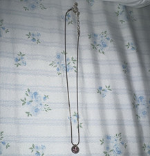 Silver Tone Cable Chain Necklace Pink Round C...
