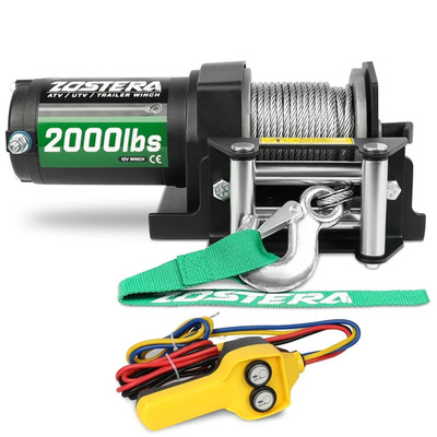 ZOSTERA Electric Winch 2000LBS 12V Steel Cable Boat Trailer ATV/UTV Winch 4WD