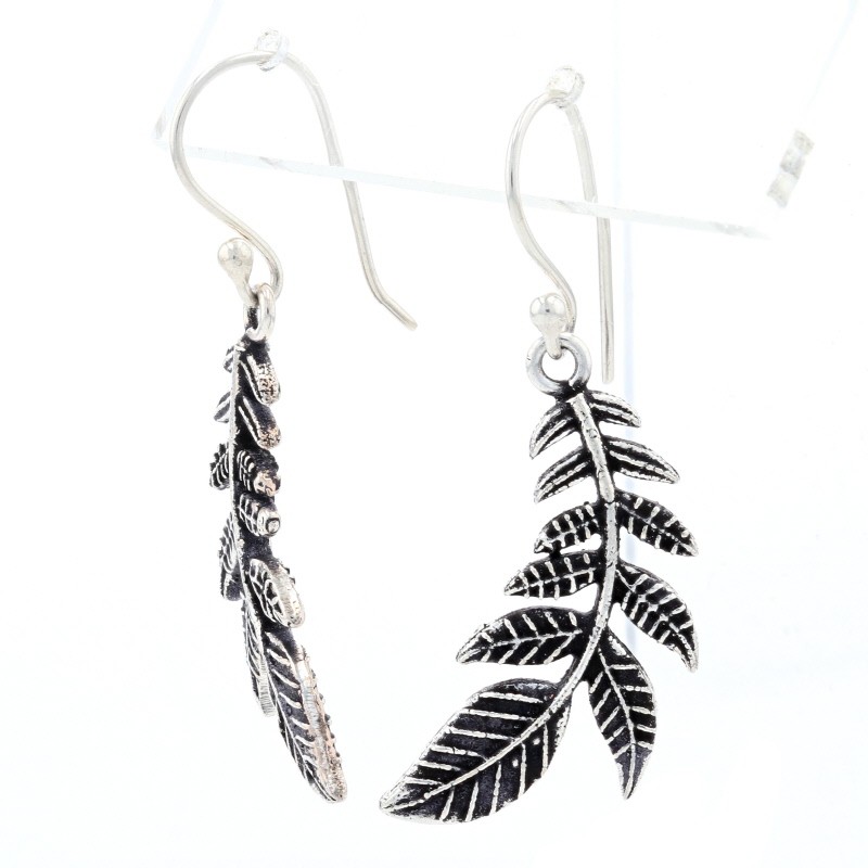 Sterling Silver Feather Leaf Dangle Earrings - 92… - image 2