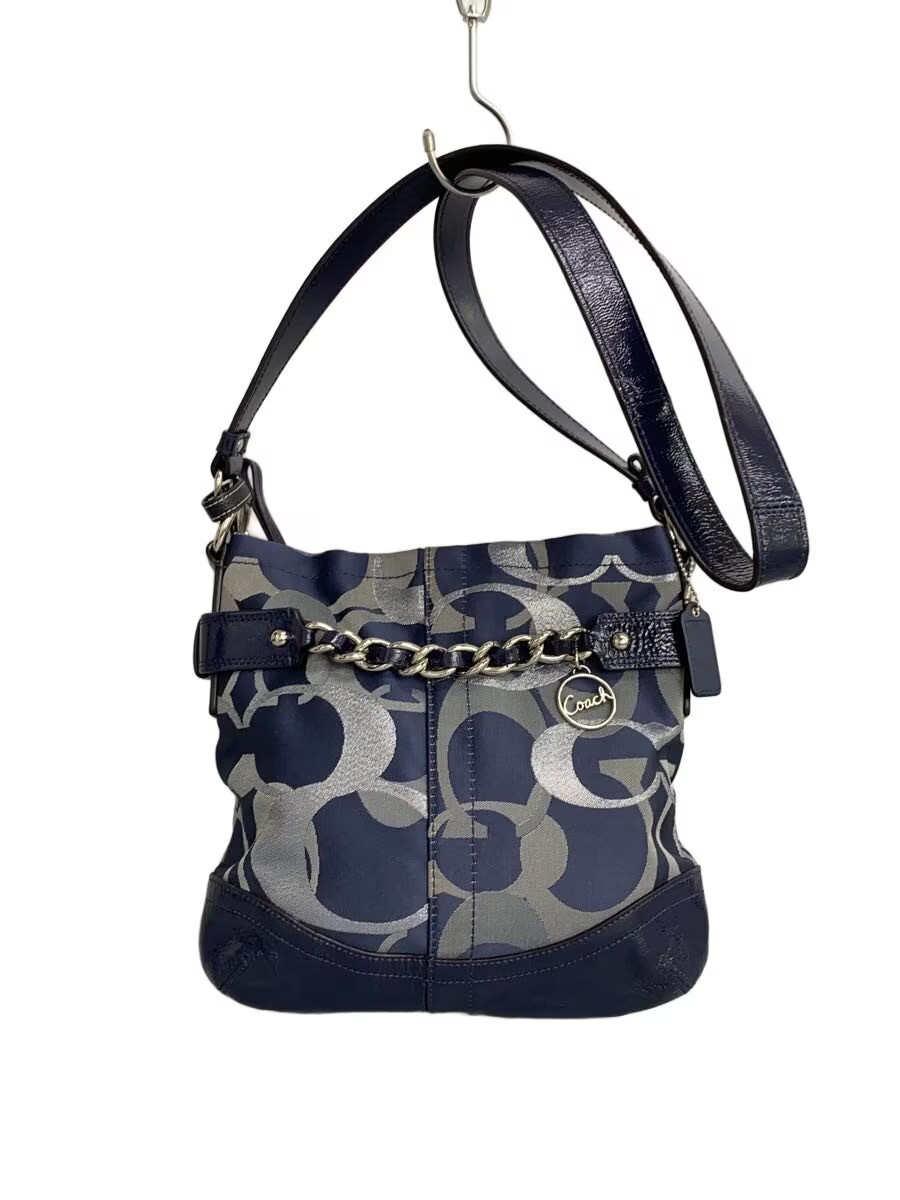 COACH Shoulder Bag Signature Chain NVY All-Over Print