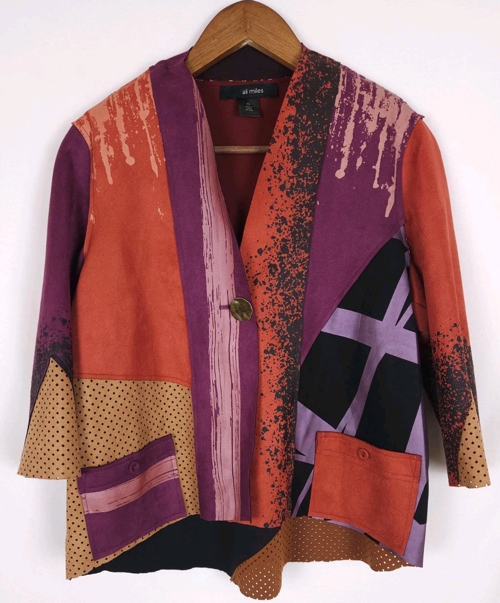 Ali Miles Size Petite Small Patchwork Orange Purp… - image 1