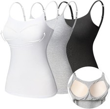 3 PACK Womens Camisoles with Built in Bra Adjustable Straps Tank Top Layer Top