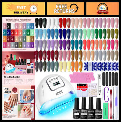 32 Colors Gel Nail Polish Kit with UV Light & Adhesive Bottles - Soak Off Manicu