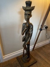 Large 92cm Mid Century Modern Brutalist Carved Wood Figure Sculpture Vintage