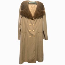 Vintage Wool Coat Medium Mary Lane 1960s Fur Collar Long Mid Century Bonded Knit