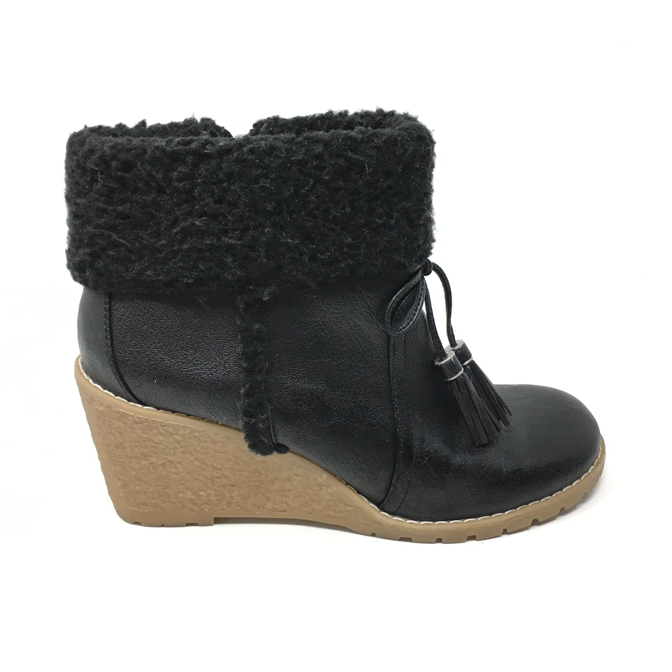 Mujer GH Bass & Co Carol Botines Zapatos Talla 8.5M Negro Imitación Piel Cuña Cremallera K1 Foto 2 de 4