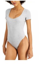 JENNI Intimate Square Neck Ribbed Bodysuit-Grey Heather