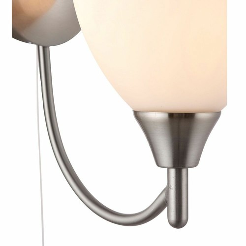 Endon Alton Indoor 1lt 60W E14 Wall Light Dimmable Satin Chrome & Opal Glass - Picture 3 of 5