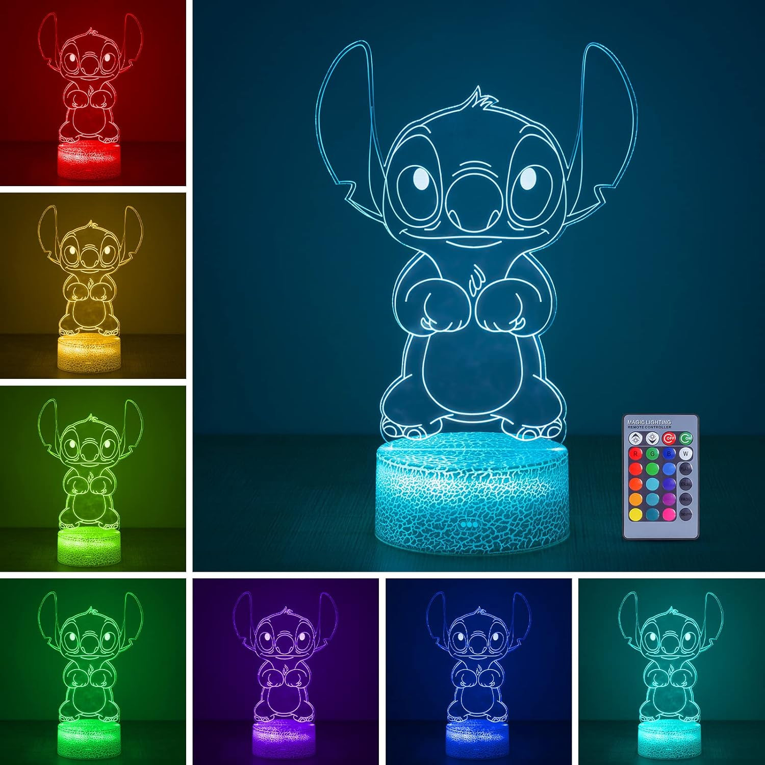 Lampada Stitch 3D Economica: Luce Notturna LED 16 Colori USB