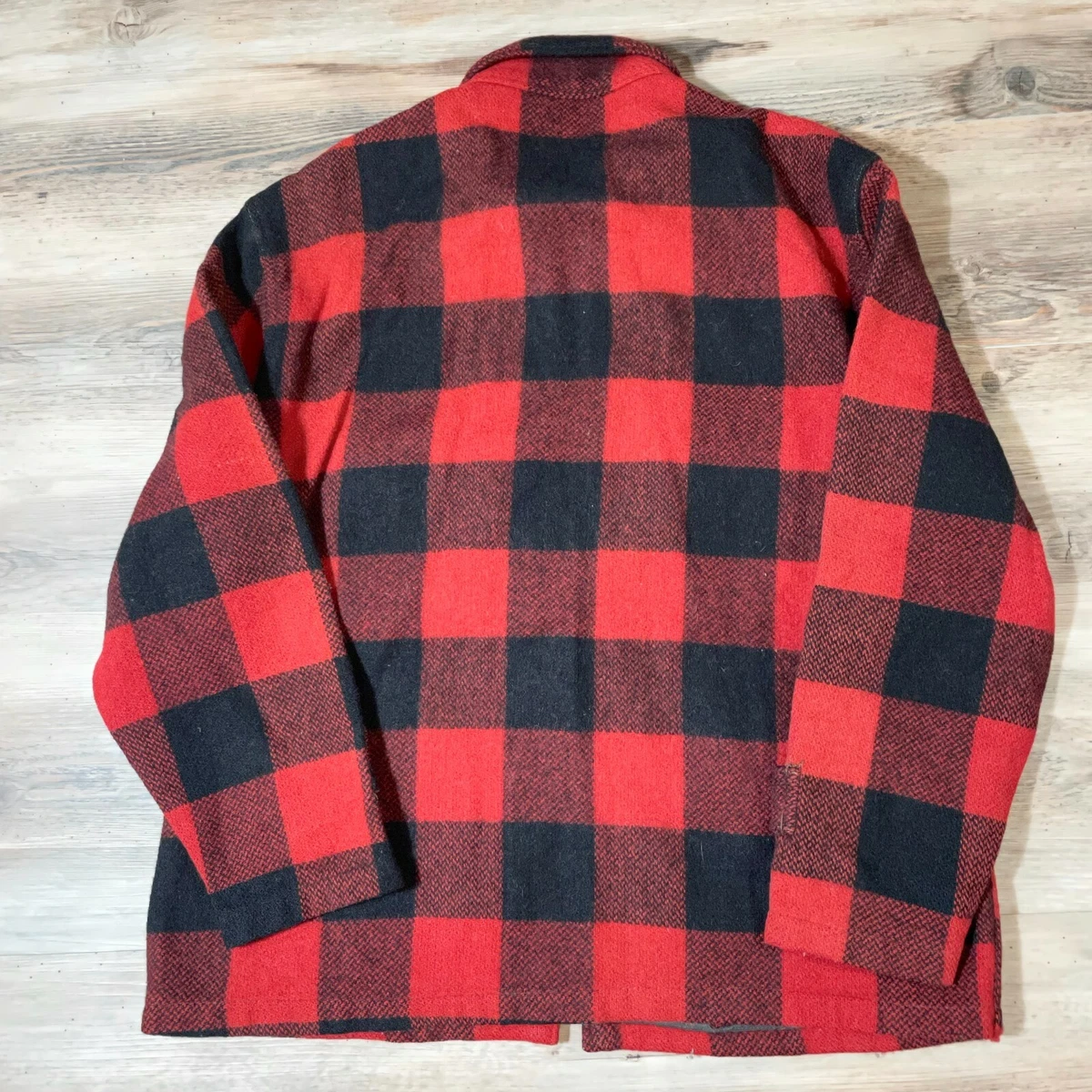 Rare 50s Vintage Sears Roebuck BUFFALO PLAID Wool Zip Up Flannel Shirt  Jacket