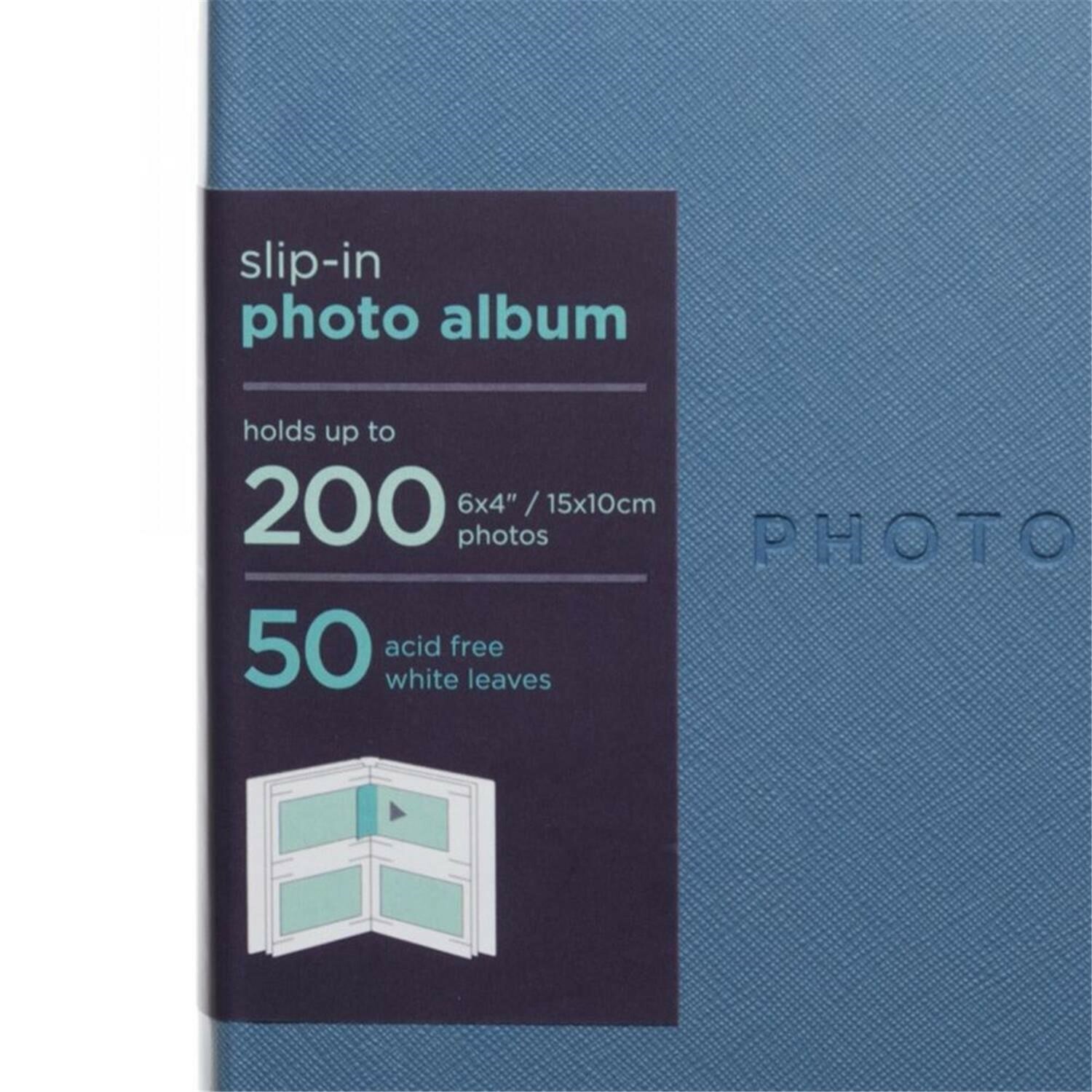 WHSmith Petrol Blue 6x4 Photo Album Case Bound 50 White Slipin Leaves