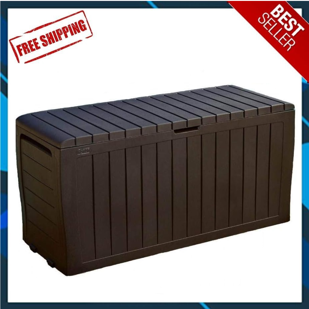 Keter Comfy Outdoor Storage 71Gallon Resin Deck Box, Espresso Brown eBay