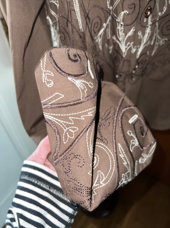 Men's XL Manzini Paisley Embroidered Fashion Button Down Shirt Brown Vintage - Image 2 of 4