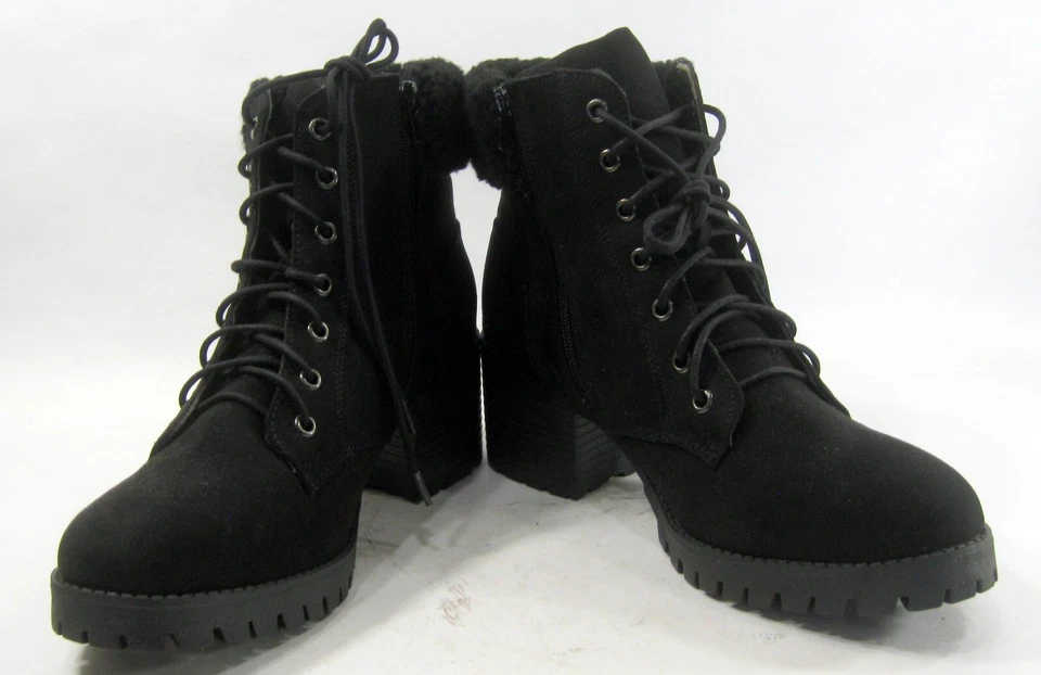 NUEVO Bambú Negro 2.5" Bloque Tacón Con Cordones Punta Redonda Botín Mujer Talla 11 Foto 2 de 4