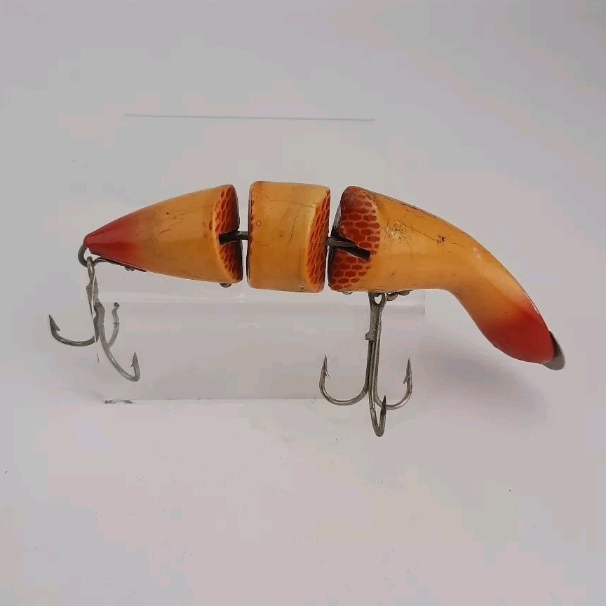 Vintage Heddon Game Fisher Fishing Lure Double Jointed Wood Vintage Heddon Game Fisher Fishing Lure Double Jointed Wood