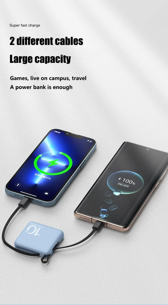 Portable 10000mAh Mini Power Bank - Dual USB 10W Fast Charging in Multicolor