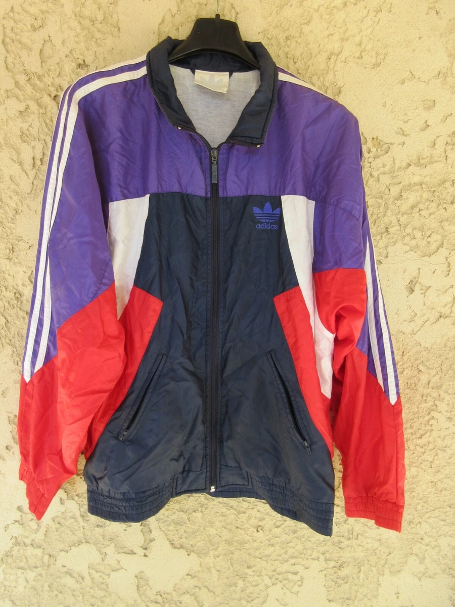 Veste ADIDAS TREFOIL nylon parachute 90 s jacket jacke bleu marine