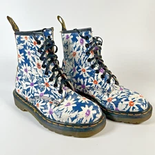 Vintage 2000s Dr Martens Blue Meadow Floral Daisy 1460 UK 4 US 6 8 Hole Boots